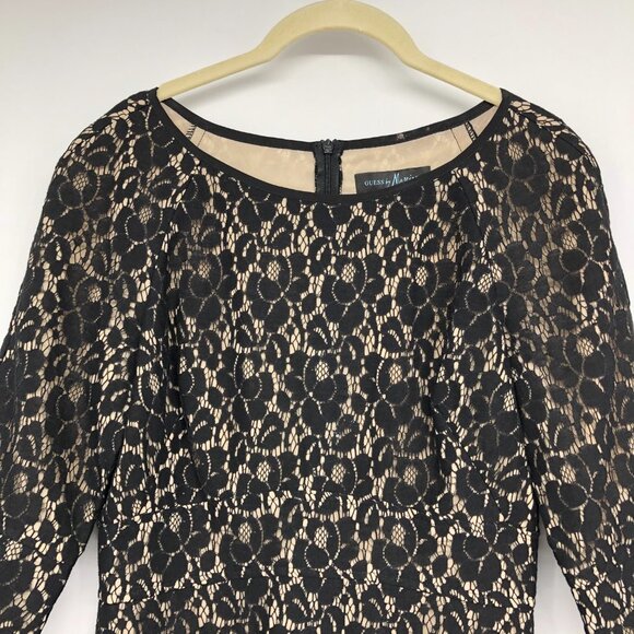 Guess by Marciano Black & Nude Floral Lace overlay half sleeve Midi Dress 6 - Picture 9 of 16